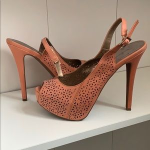 BCBG Peach Open Toe Platform Heels